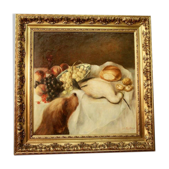 Oil on canvas "Still life dog and wader"