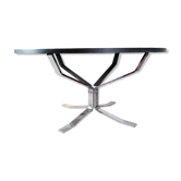 Round coffee table with slate top and metal structure by Sigurd Ressell Falcon