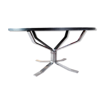 Table basse ronde avec plateau en ardoise et structure en métal par Sigurd Ressell Falcon