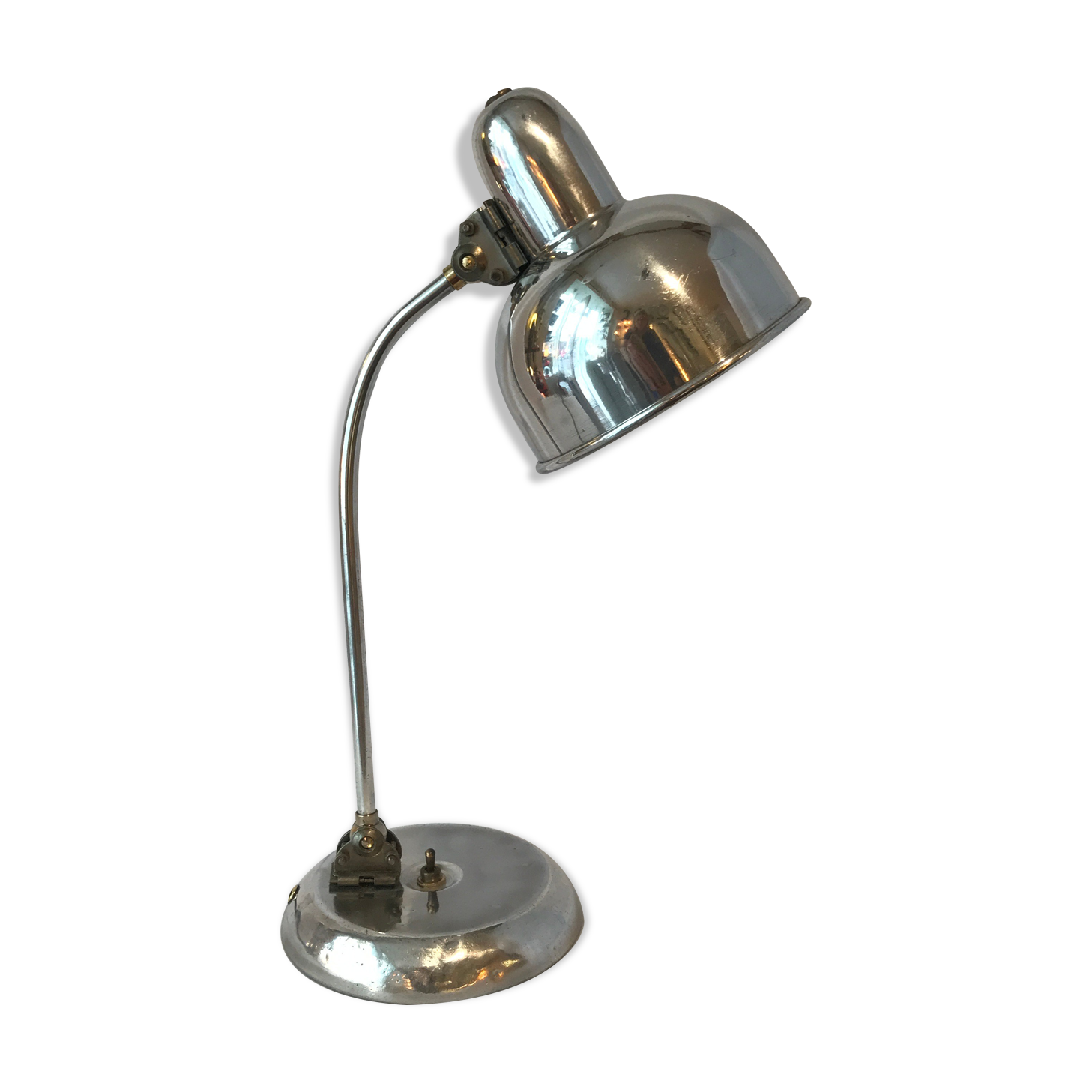 Industrial desk lamp 1950 in polished metal Bauhaus type