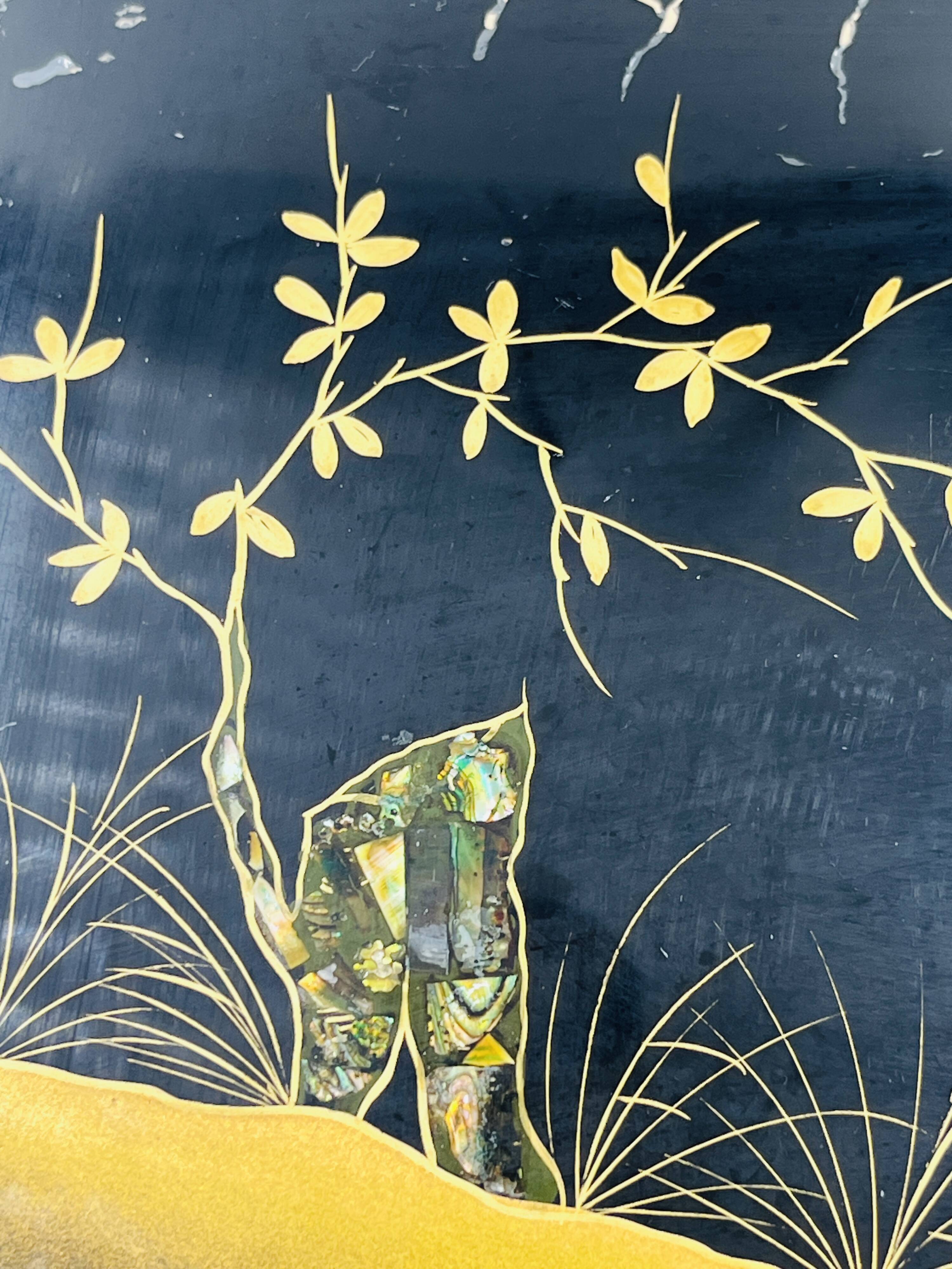 Plateau Art Déco en fixé sous verre et nacre