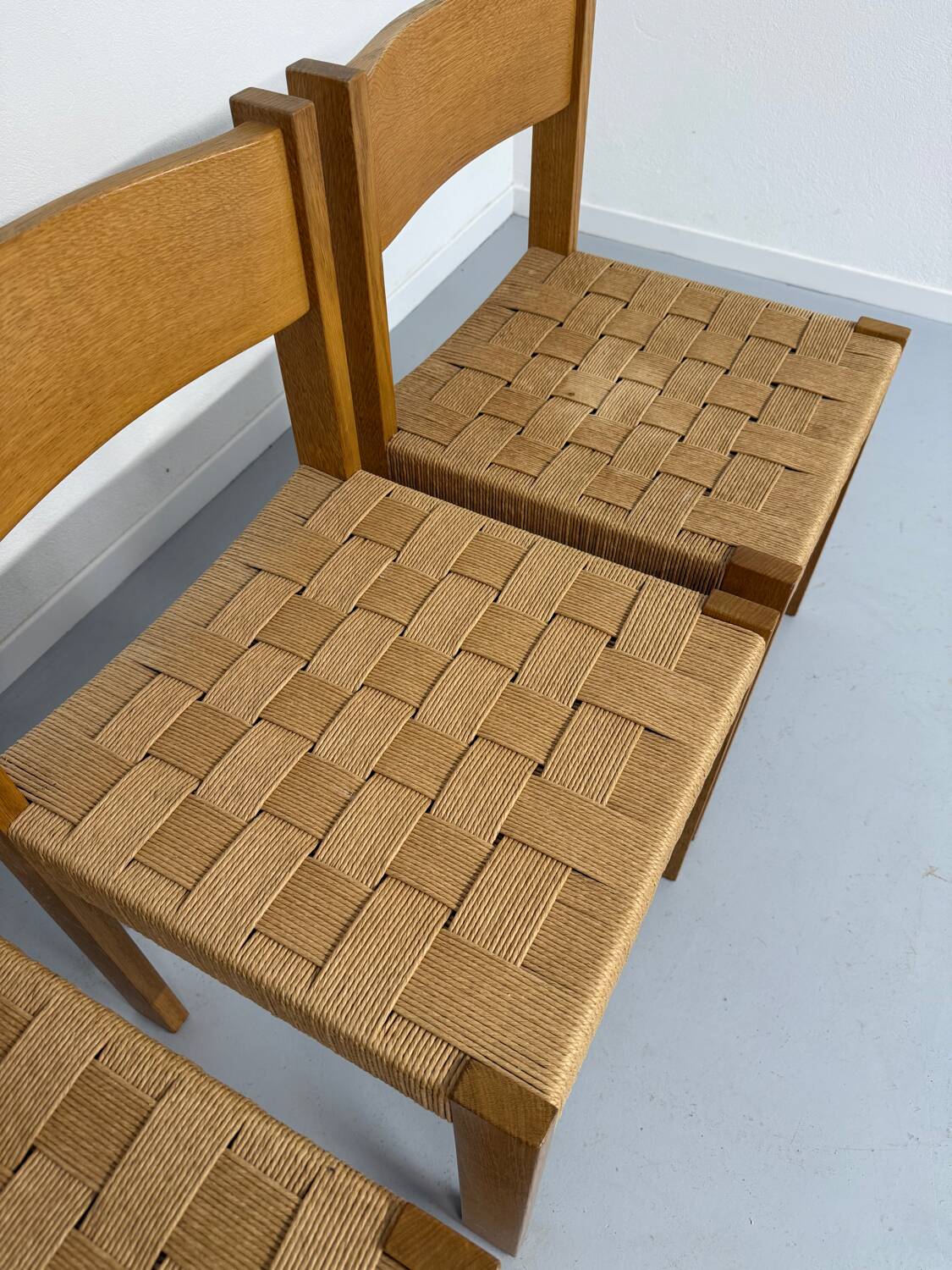 4 chaises bois et corde design Robert et Trix Haussmann  Dietiker vintage