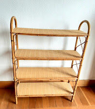 Rattan shelf on feet, vintage work 1960