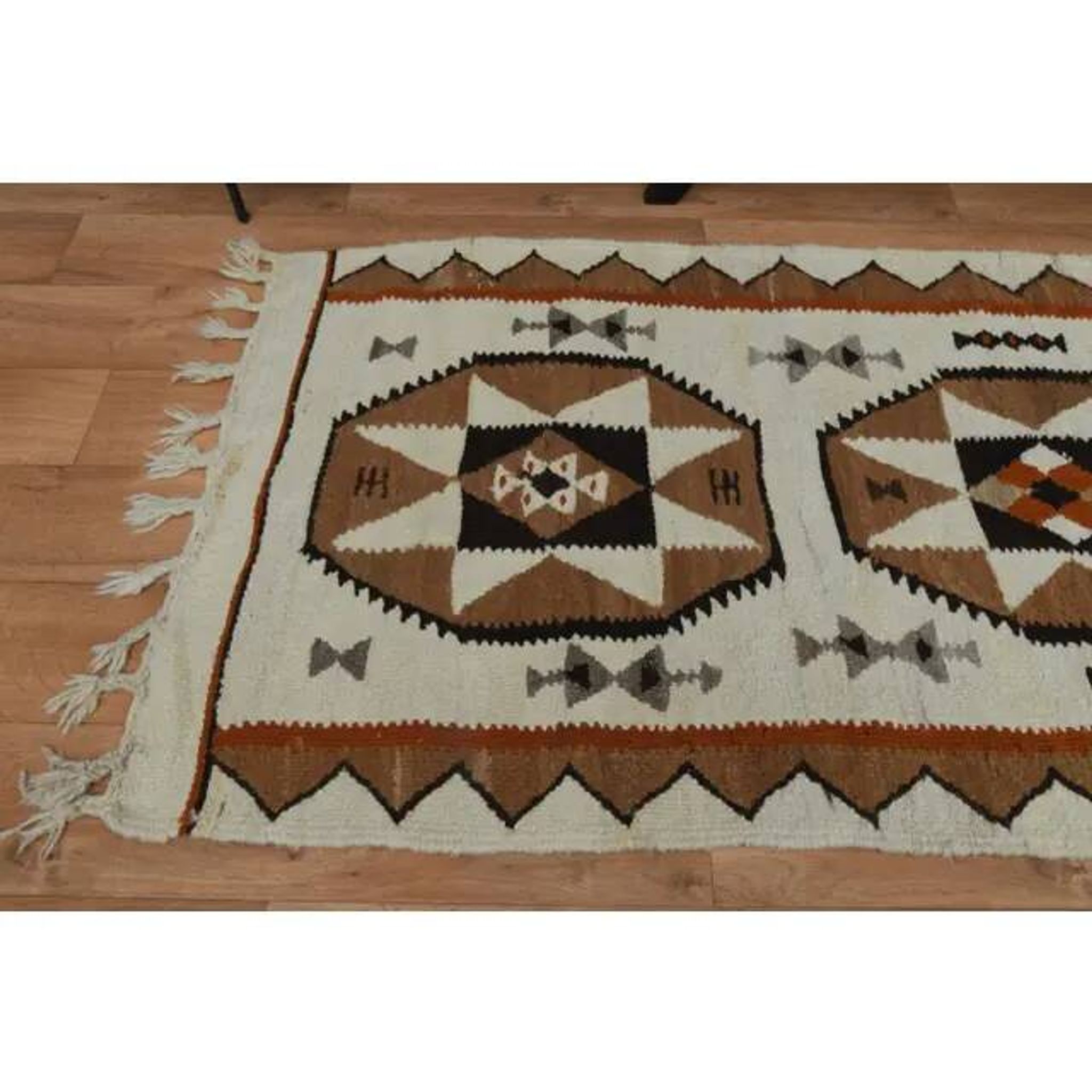 1970s Vintage Turkish Oushak Handmade Wool Cotton Beige Runner Rug 87x326