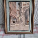 Ancient painting depicting a street in Lugano, Switzerland.