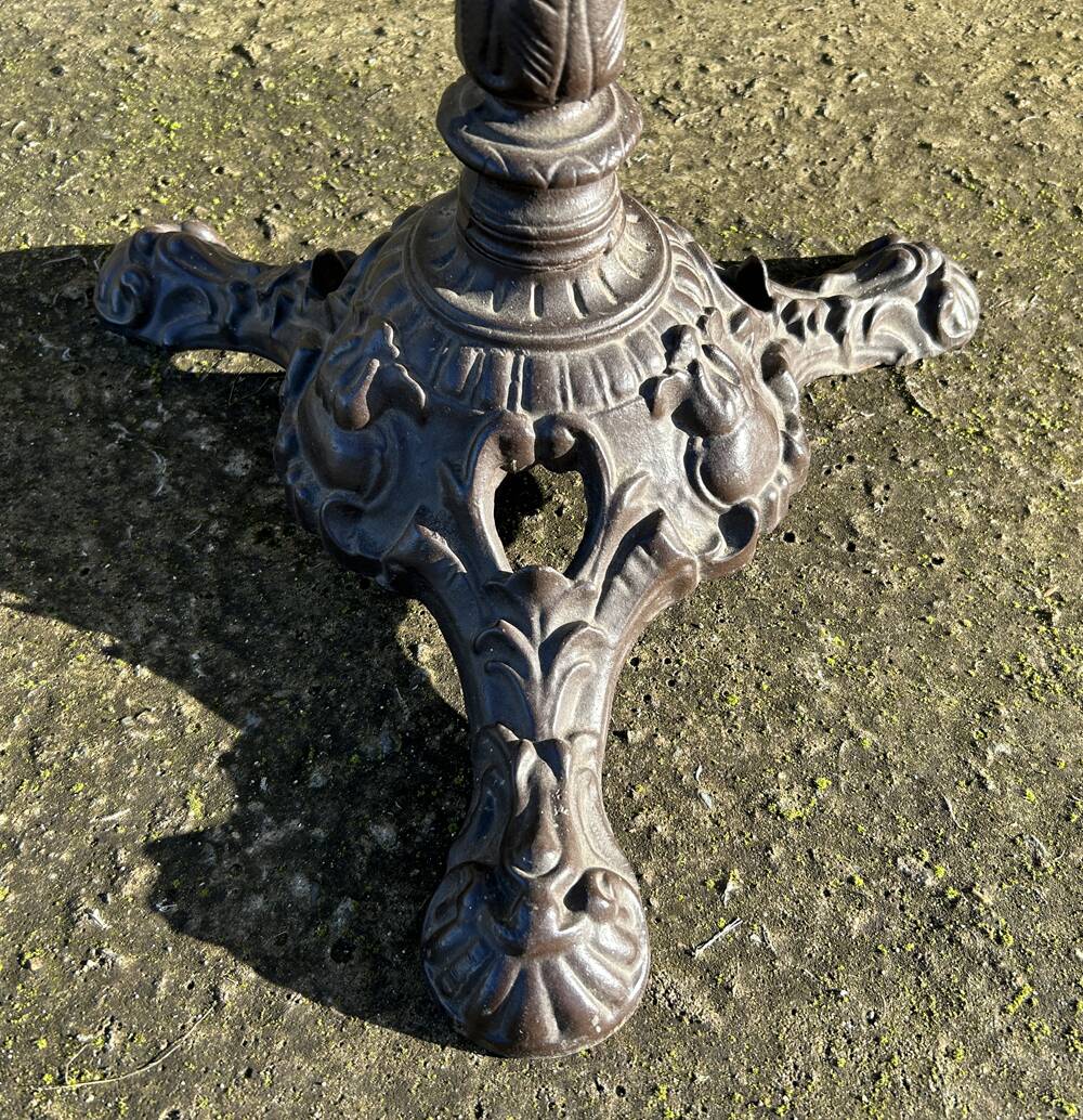 Round bistro table, cast iron base, vintage, 1940s