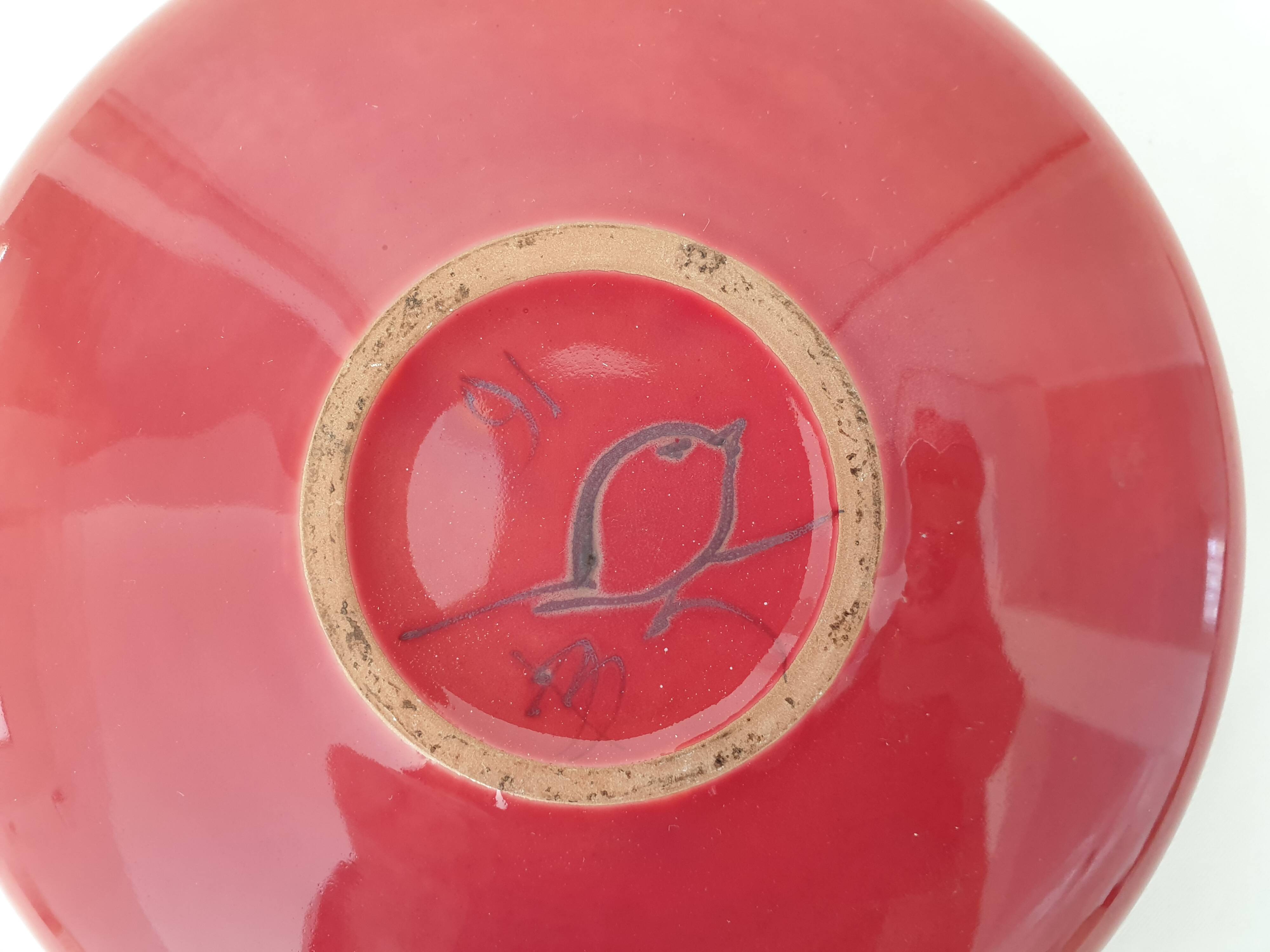 Ceramic empty pocket / bowl with prehistoric Lascaux decor Signed Paule