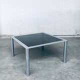 Mid-Century Smoked Glass & Chromed Steel Square Dining Table attributed to Sergio Mazza for Cinova, Italy, 1970s