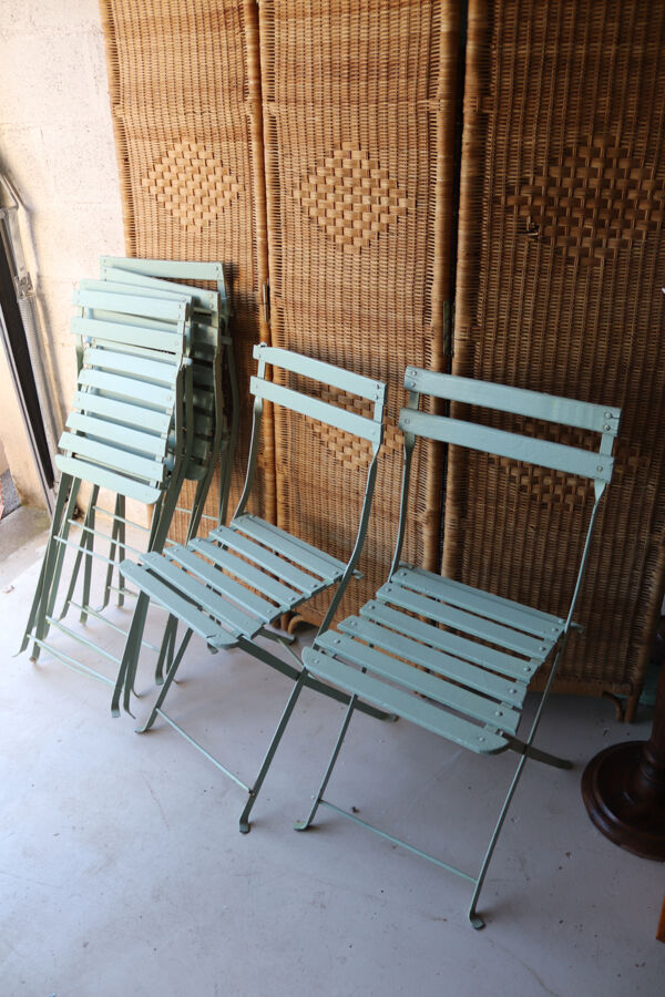 6 chaises anciennes pliantes de jardin en bois et métal peint