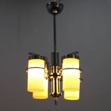 Restored Bauhaus/Art Deco chrome & glass chandelier, Czechoslovakia, 1930s