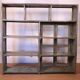 Old shelf, shopkeeper's bookcase in original Burmese teak with blue-gray patina
