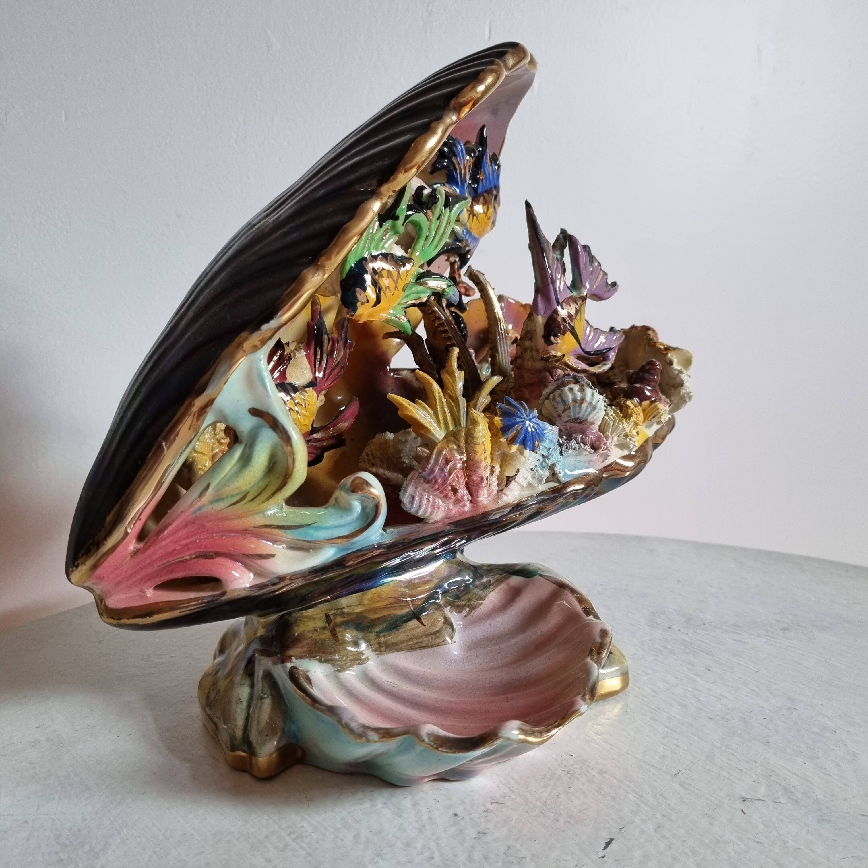 shell lamp and earthenware fish