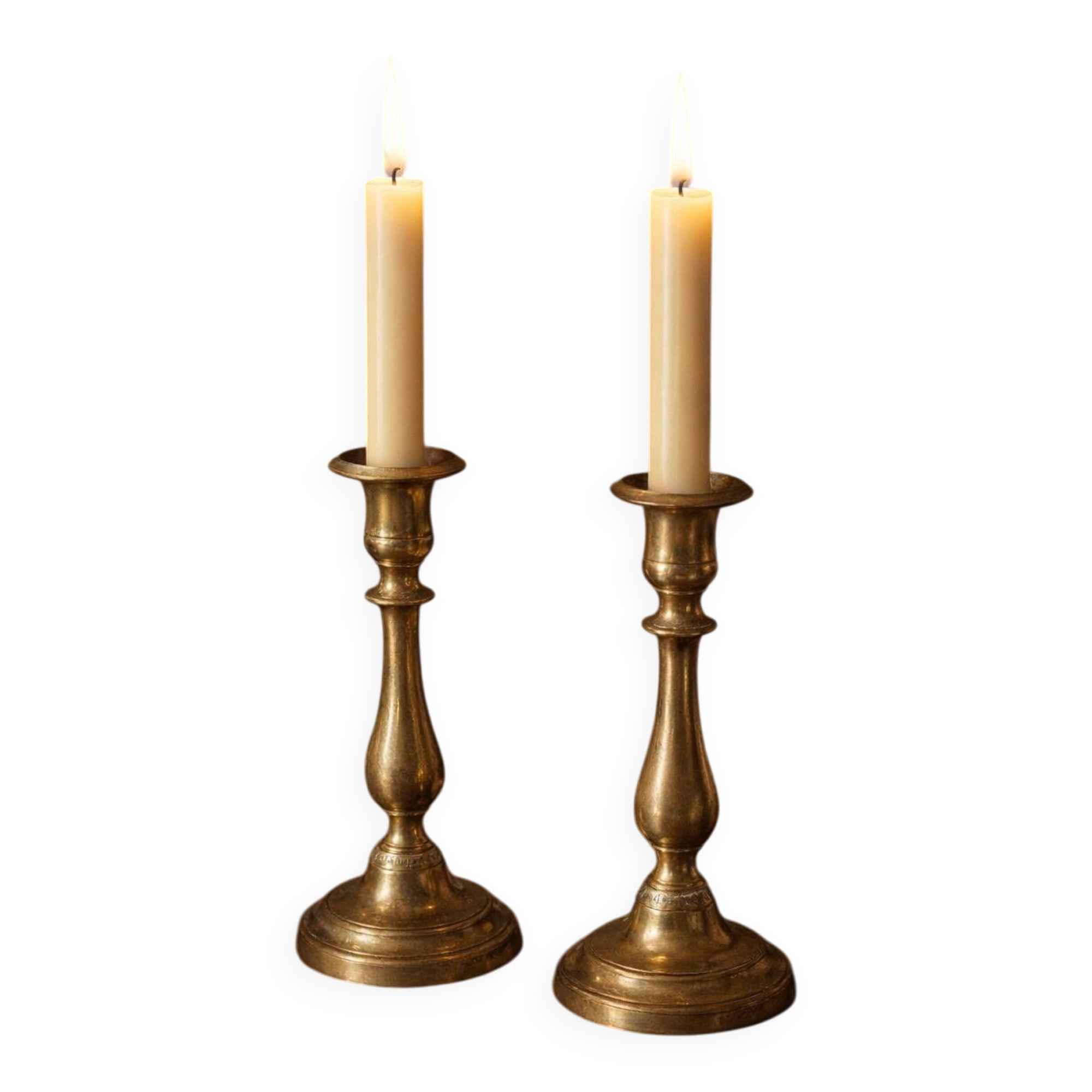 Coppia di Candelabri Antichi in Ottone - Stile Classico h 21 cm