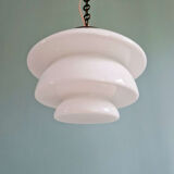 Art Deco pendant light in white opaline and copper frame, 1920s-30s
