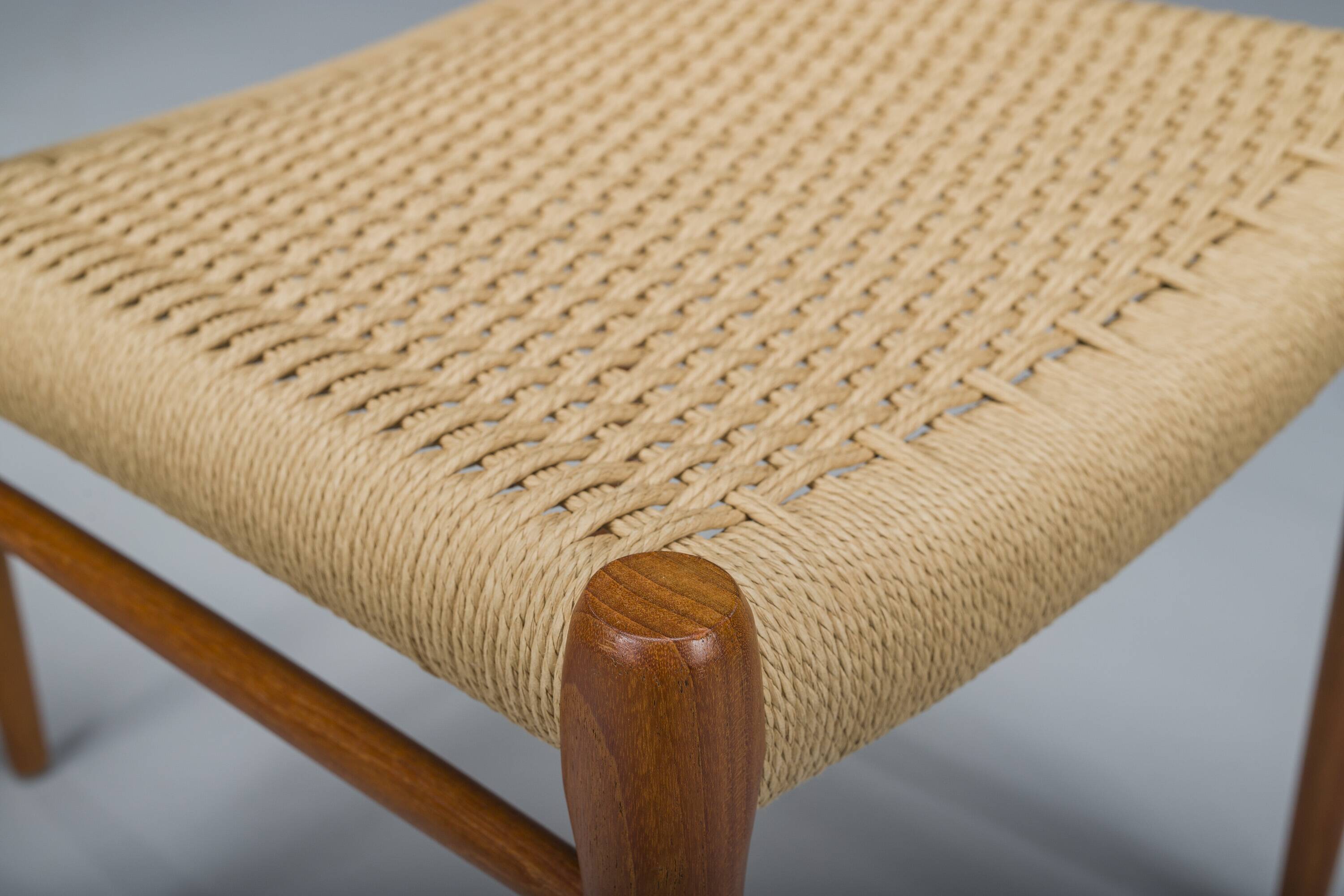 Danish Teak Mod. 77 Dining Chairs with Paper Cord by Niels O. Møller for JL Møllers, 1959, Set of