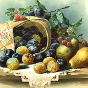 Still life with fruit, framed chromolithograph, under glass