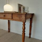 Old solid wood console - turned legs - drawer in chic country style