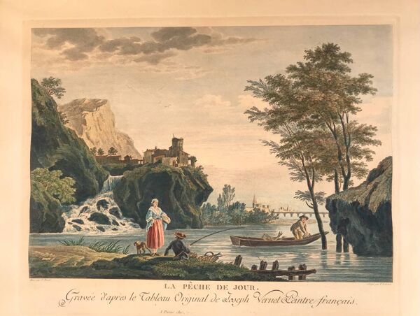 La pêche le jour.Eau-forte réhaussé