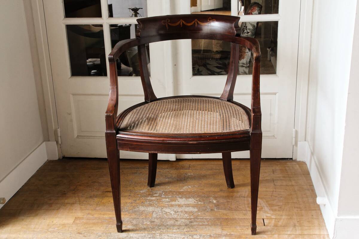 Empire style mahogany caned office chair