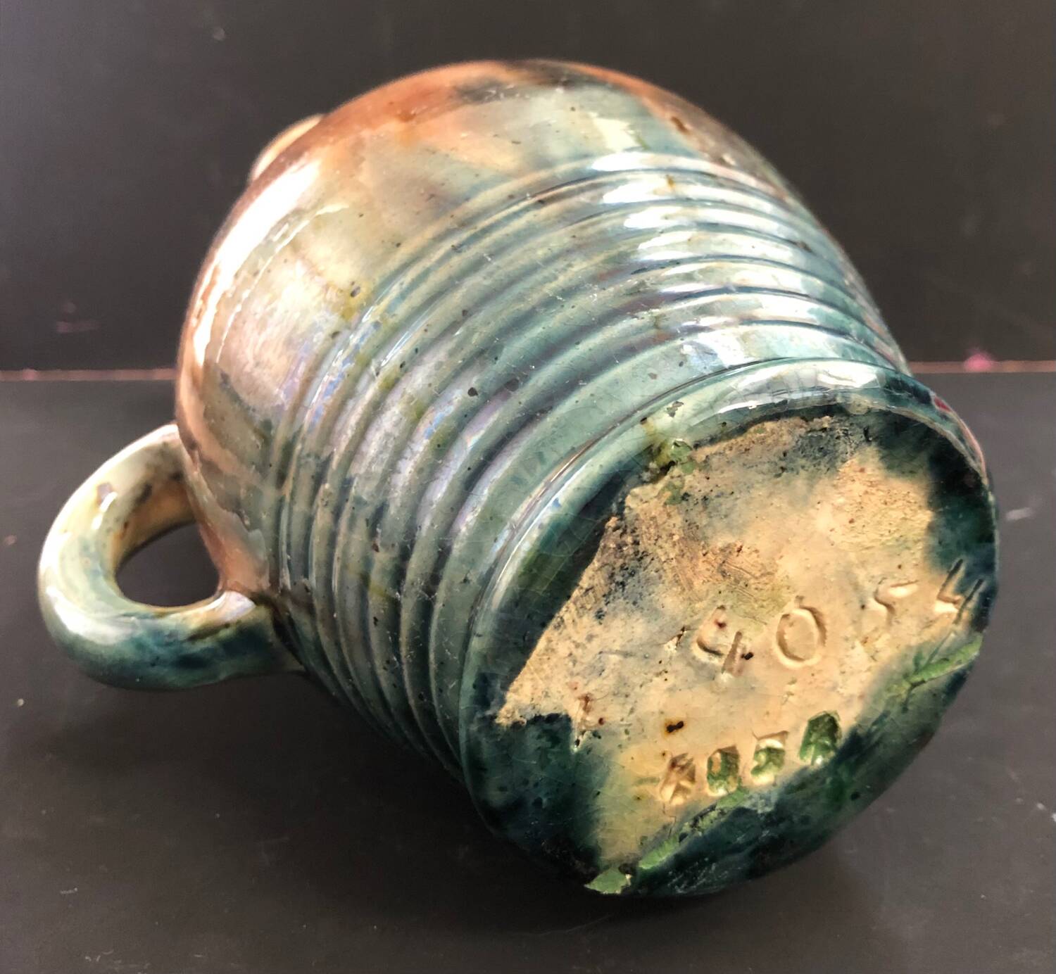 Vase with asymmetrical handles in Flemish stoneware