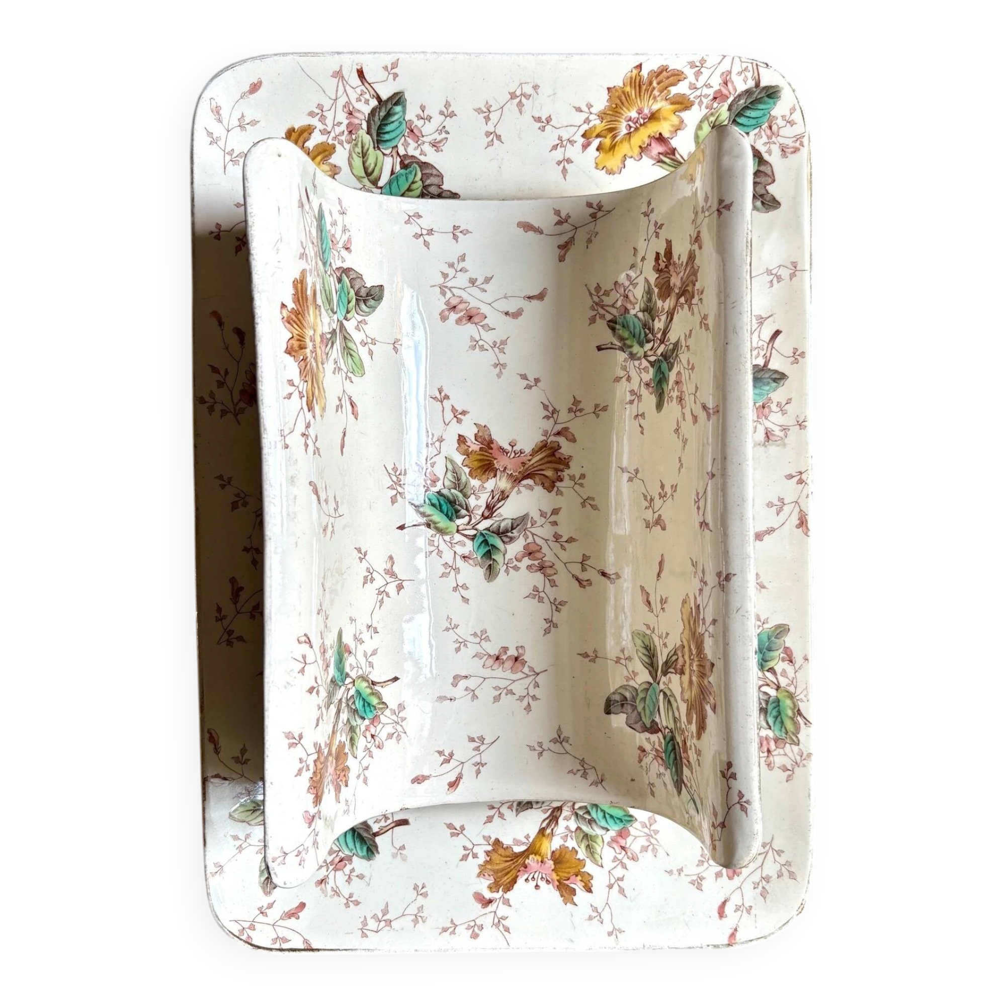 Lunéville asparagus dish in polychrome and gilded ironstone