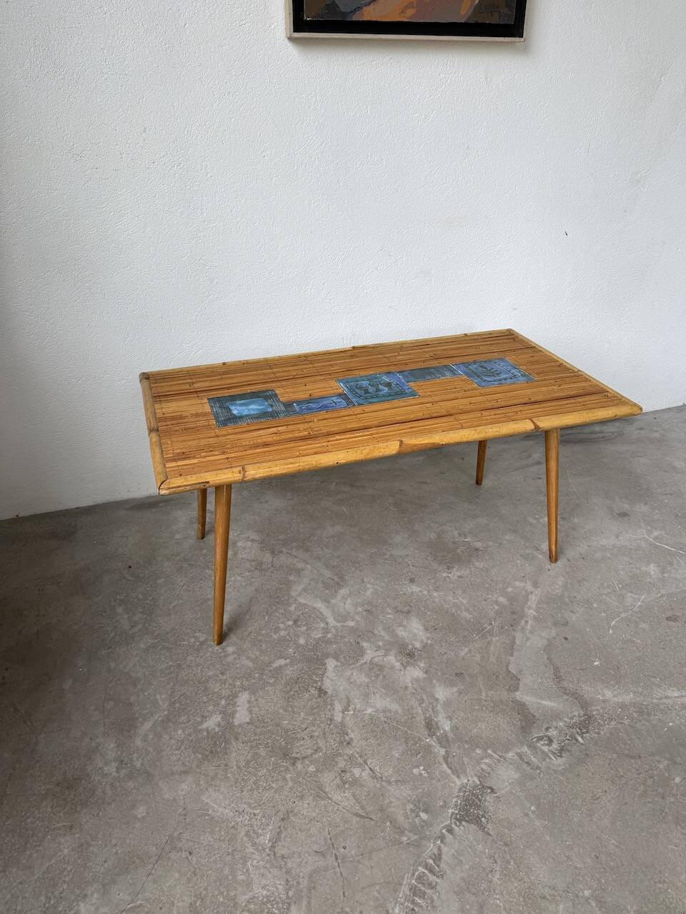 Rattan and ceramic coffee table, 60s