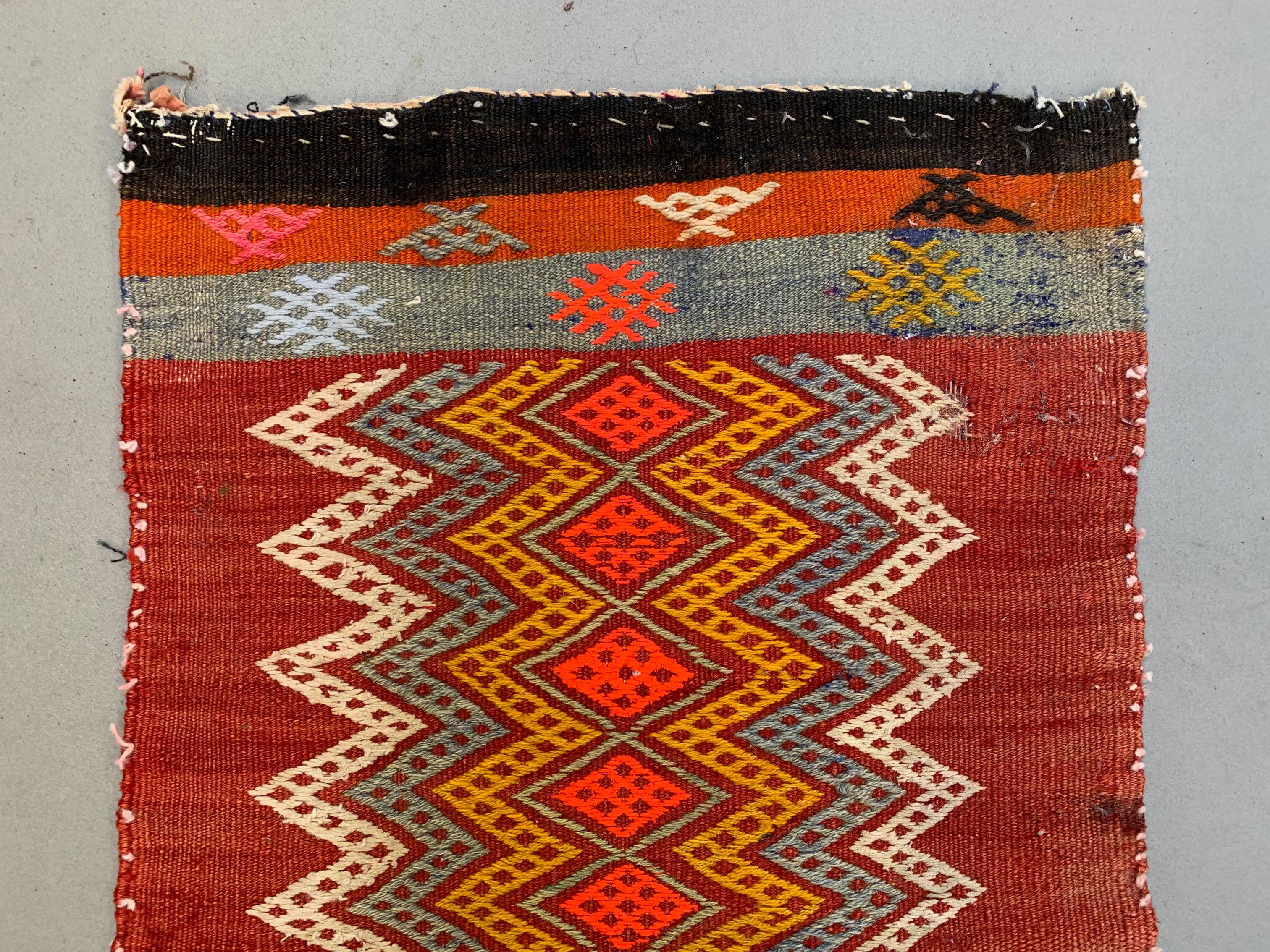 Vintage Turkish Mini Kilim 92x50 cm Wool Small Kelim Runner, shabby Chic