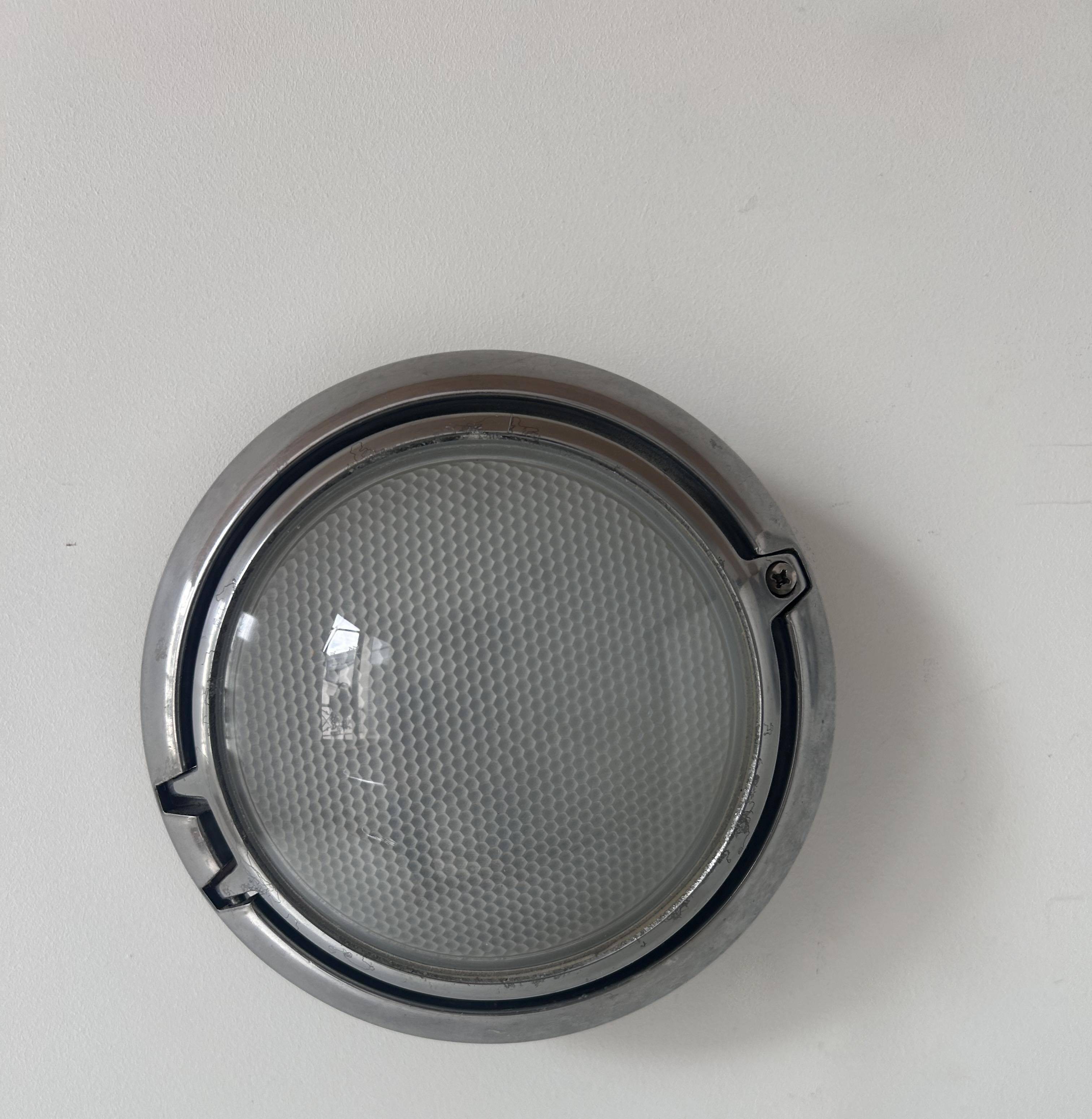 Pair of vintage wall lights, chrome and honeycomb sandblasted glass, Italy 1980