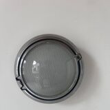 Pair of vintage wall lights, chrome and honeycomb sandblasted glass, Italy 1980