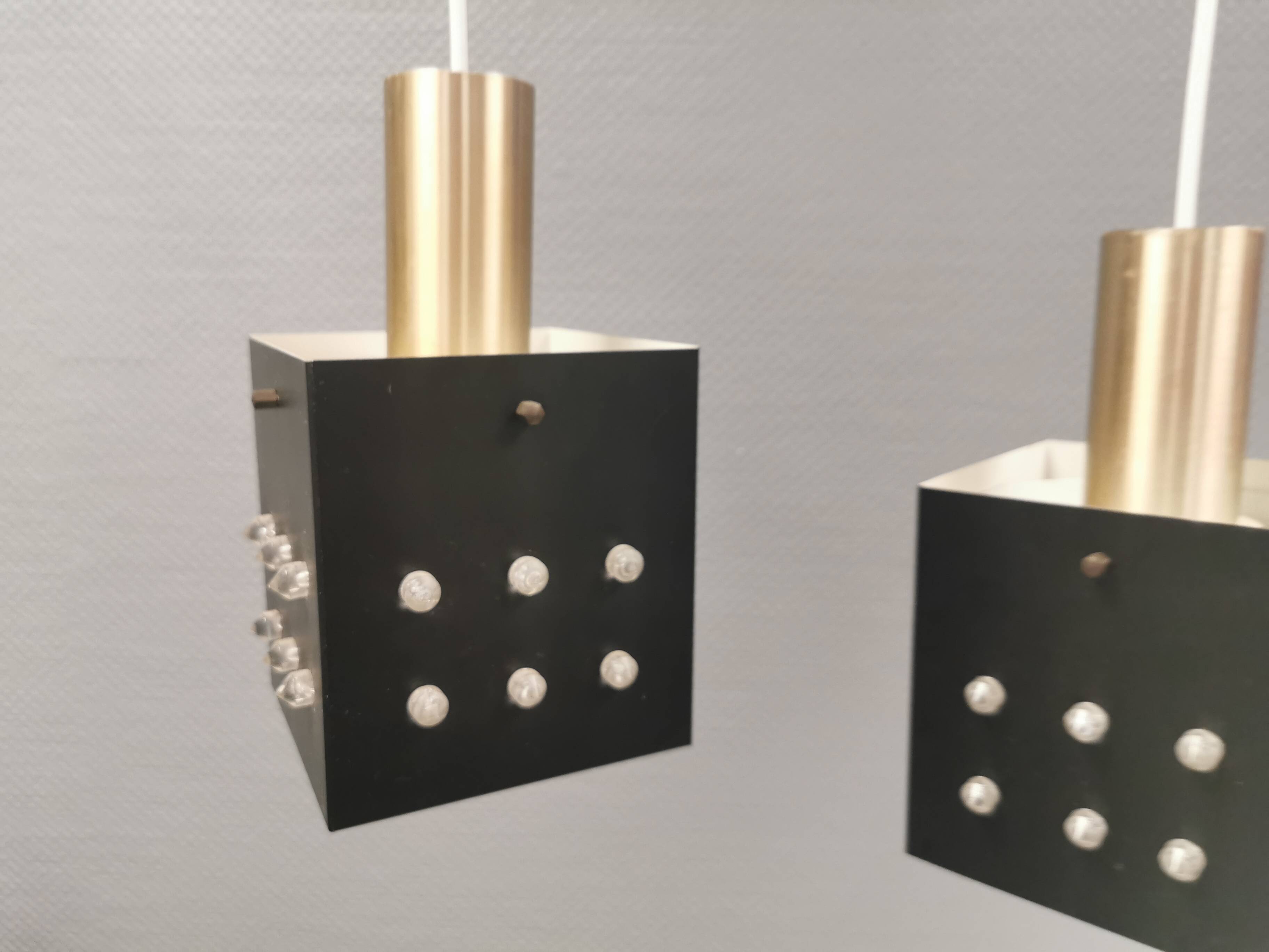 Three older square pendant lamps in Space-Age style, Denmark 1980s