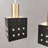 Three older square pendant lamps in Space-Age style, Denmark 1980s