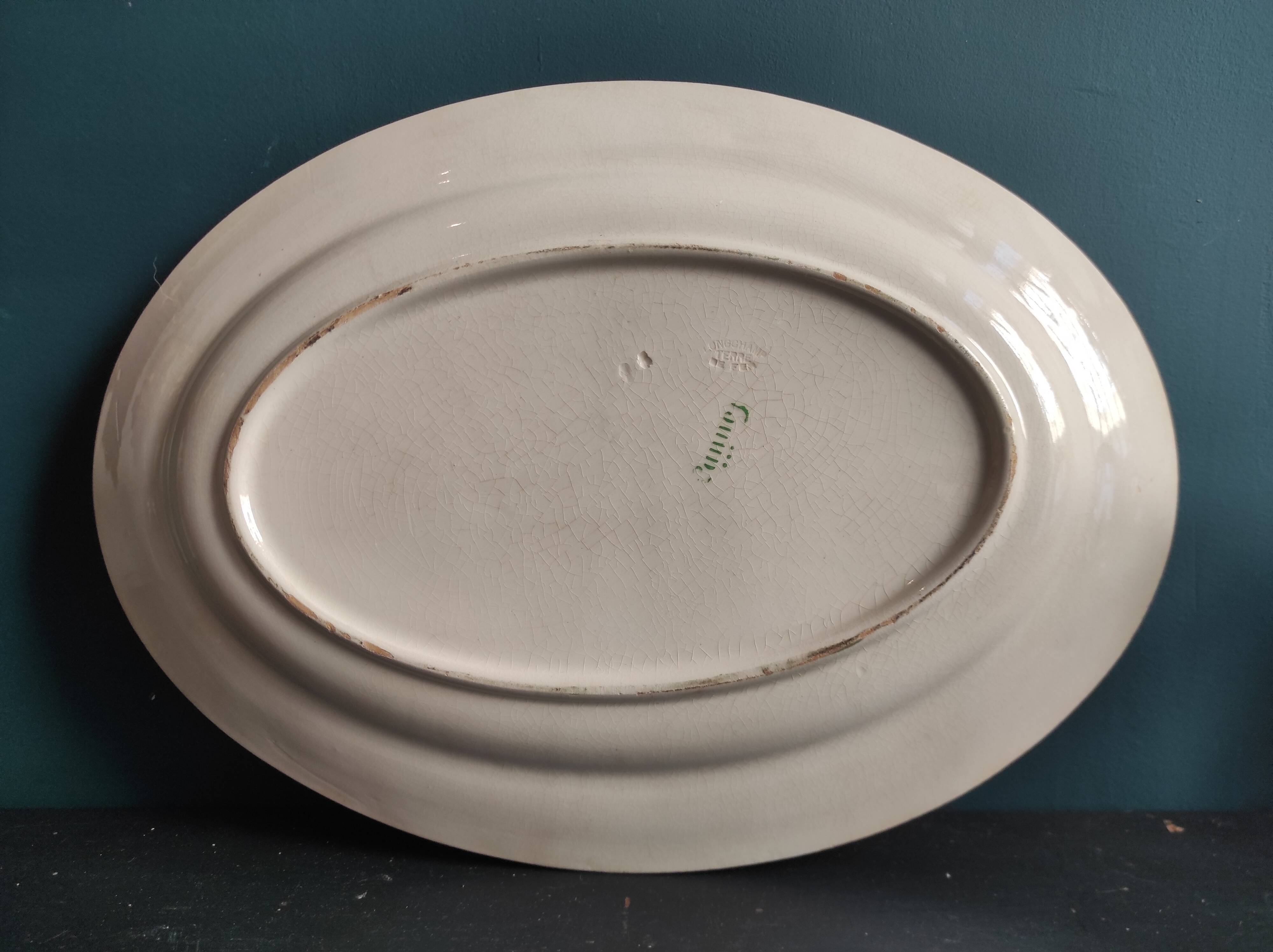 French vintage set of 4 plates, sauce boat and platter, from Longchamps, Cannes model