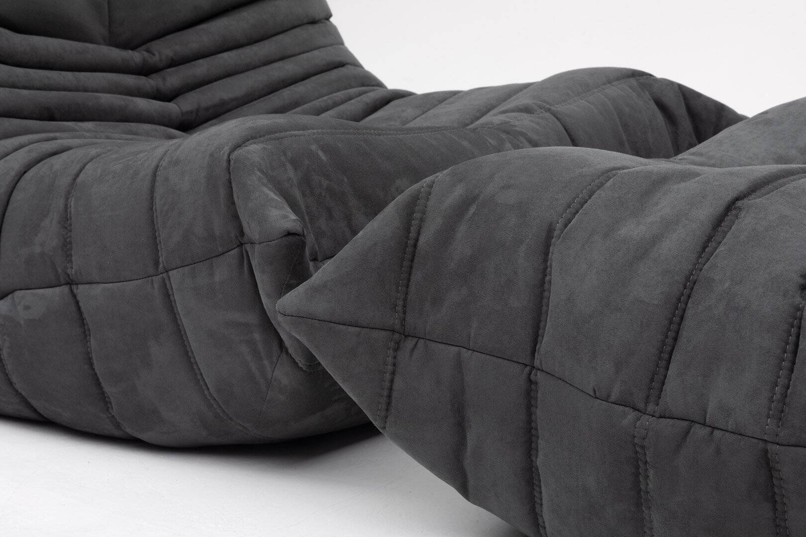 Togo lounge chair and pouf in black fabric by Michel Ducaroy for Ligne Roset, 1973, set of 2