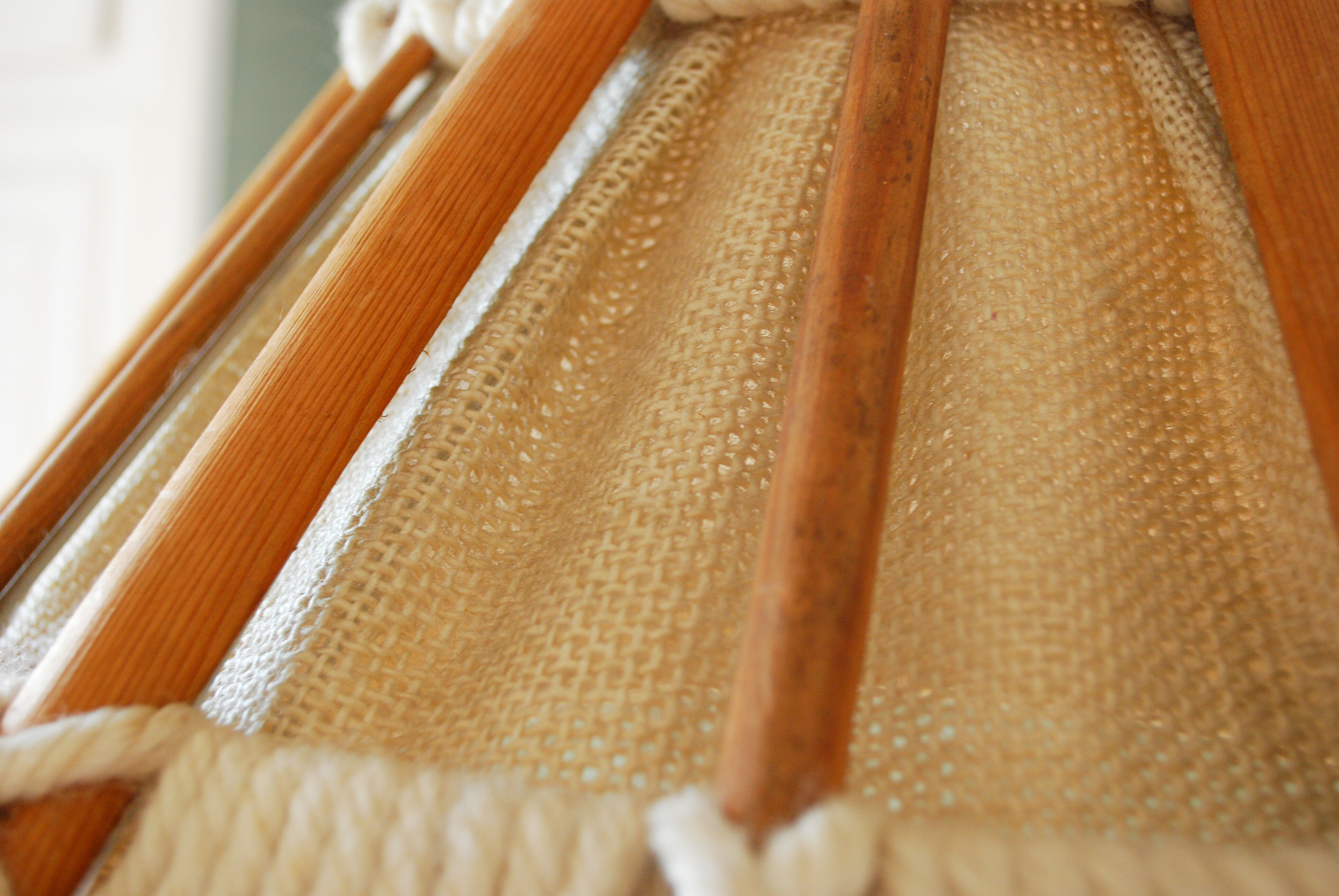 Vintage suspension wood, linen and wool