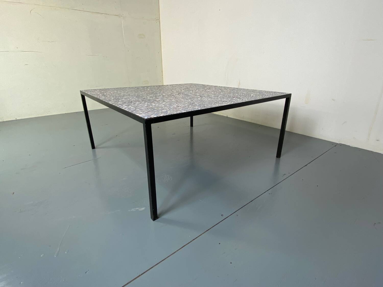 Mid-Century Modernist Rectangular Bleu Black Steel and Ceramic Coffee Table, 1960s