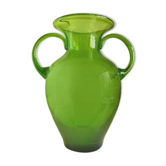 Green blown glass amphora