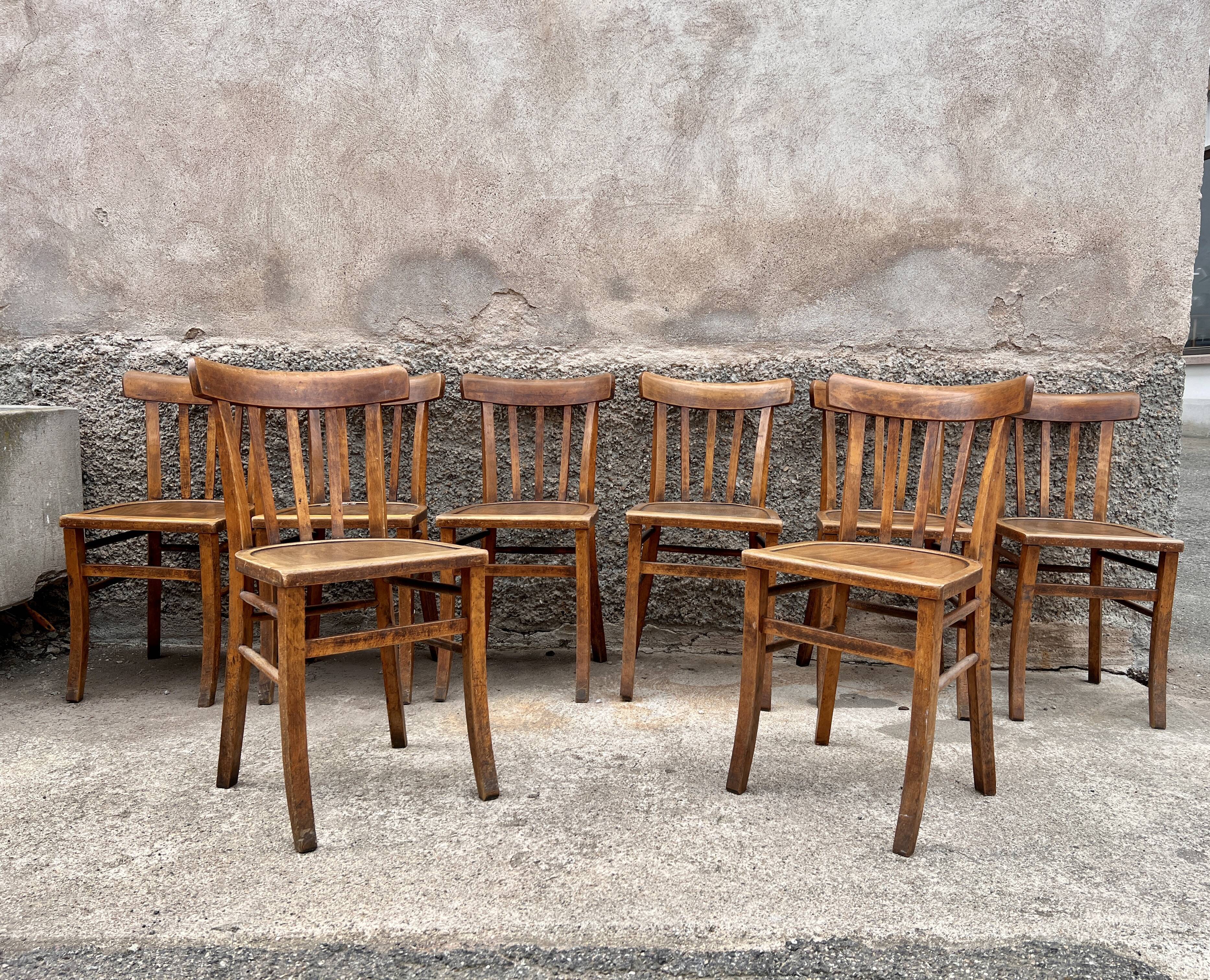 Series of 8 chairs bistro wood curve