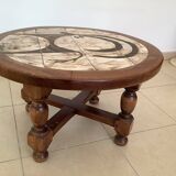 Table Basse Bois & céramique signée - Motif Cerf