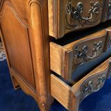 Louis XV style chest of drawers with crossbow front and 3 drawers in solid walnut