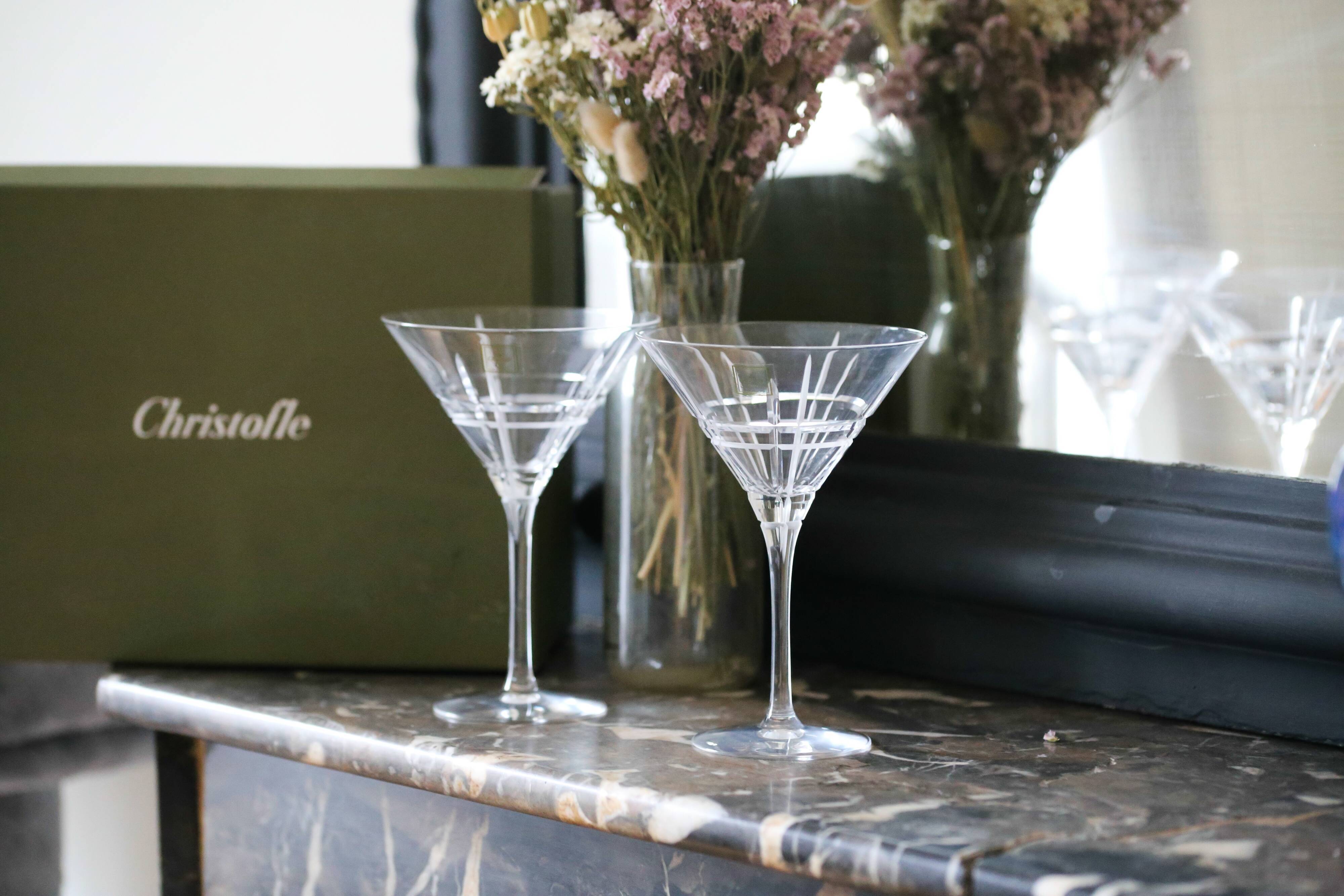 Pair of Christofle glasses with Martini Crystal Cut Scottish Collection