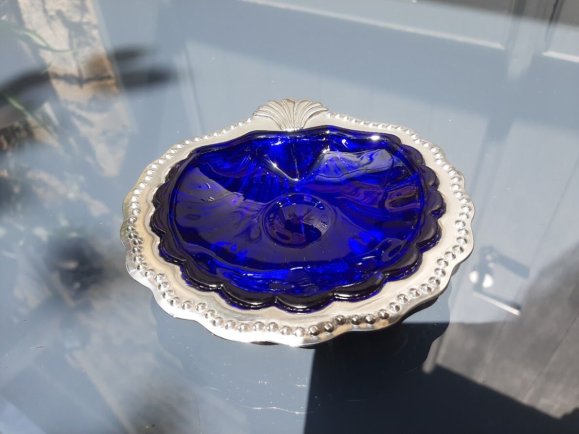Blue cobalt butter dish