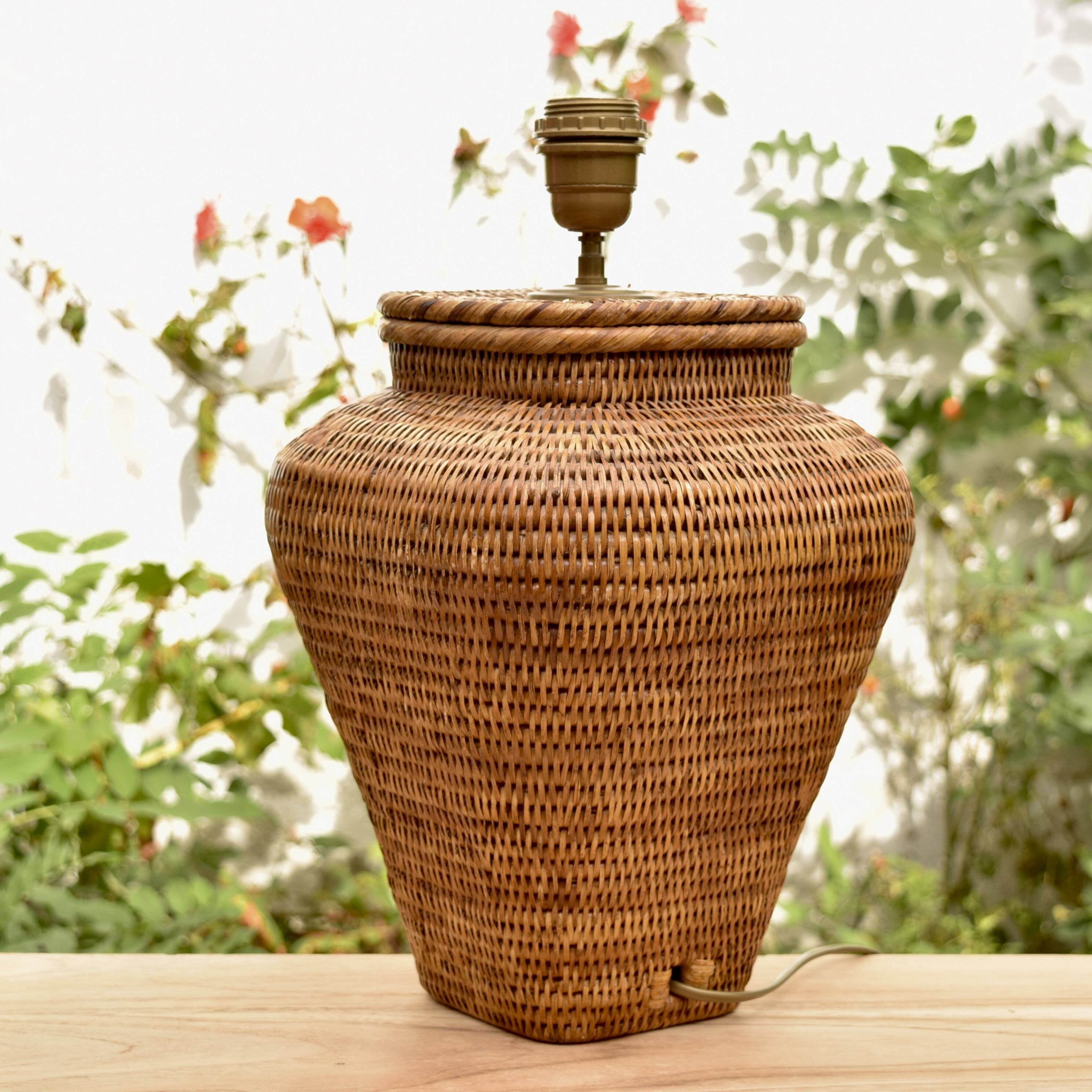 Vintage wicker and brass lamp base