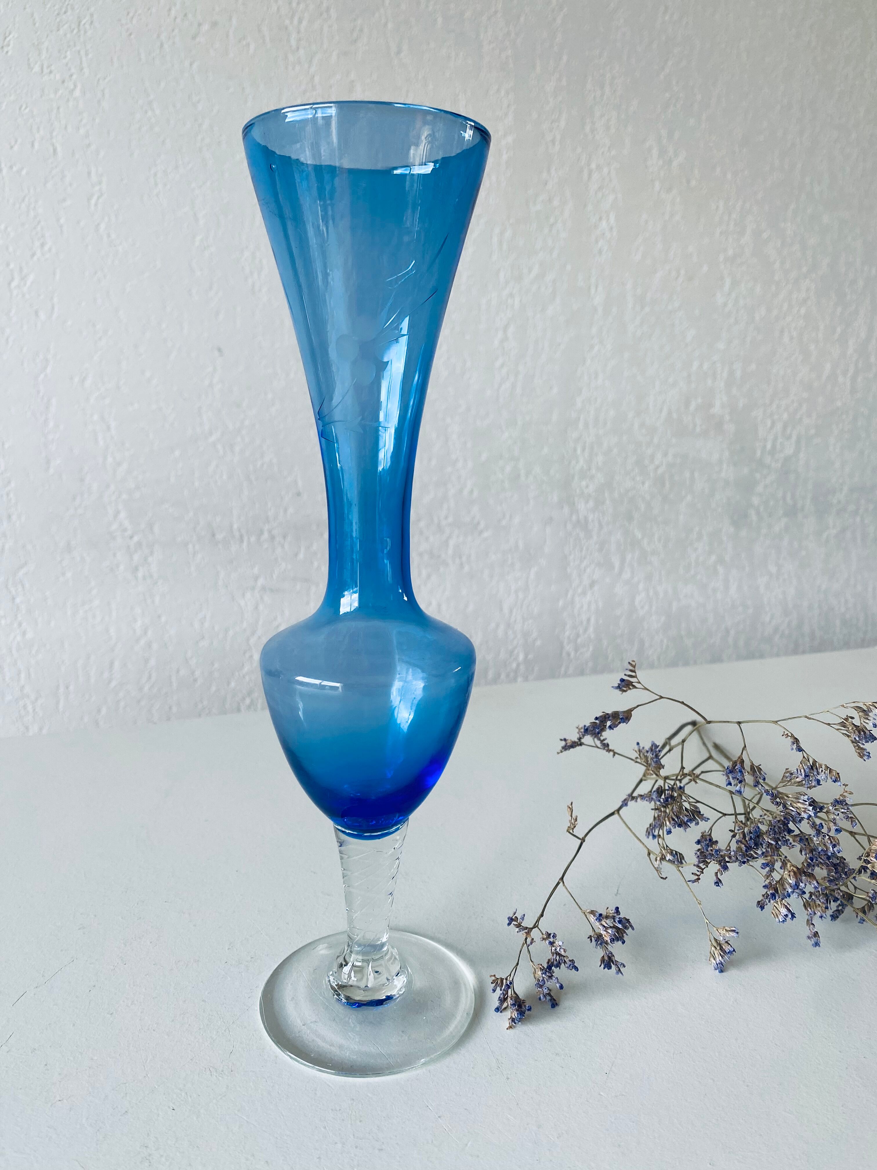 Blue and transparent glass vase