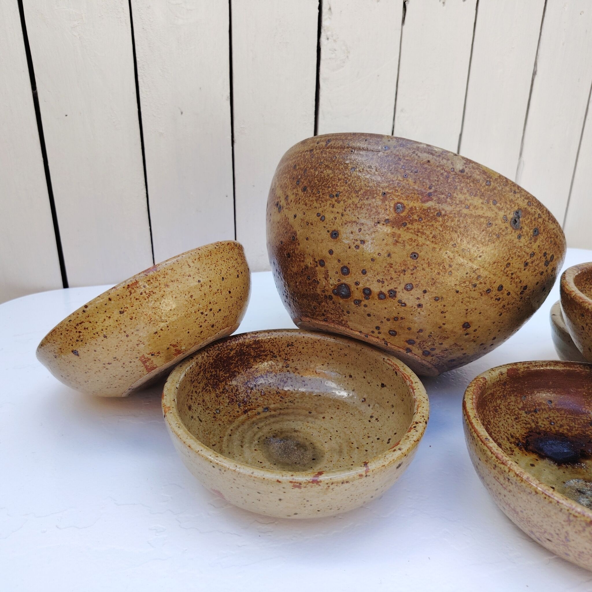 Pyrite stoneware service, salad bowl and bowls, vintage.