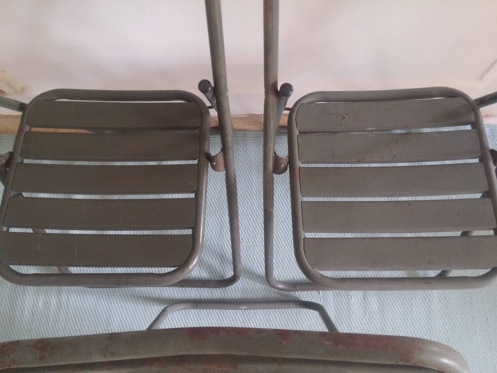 Lot of 3 folding chairs in vintage khaki military metal