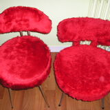 Set of 2 Pelfran chairs and 2 stools, red moumoute 1970