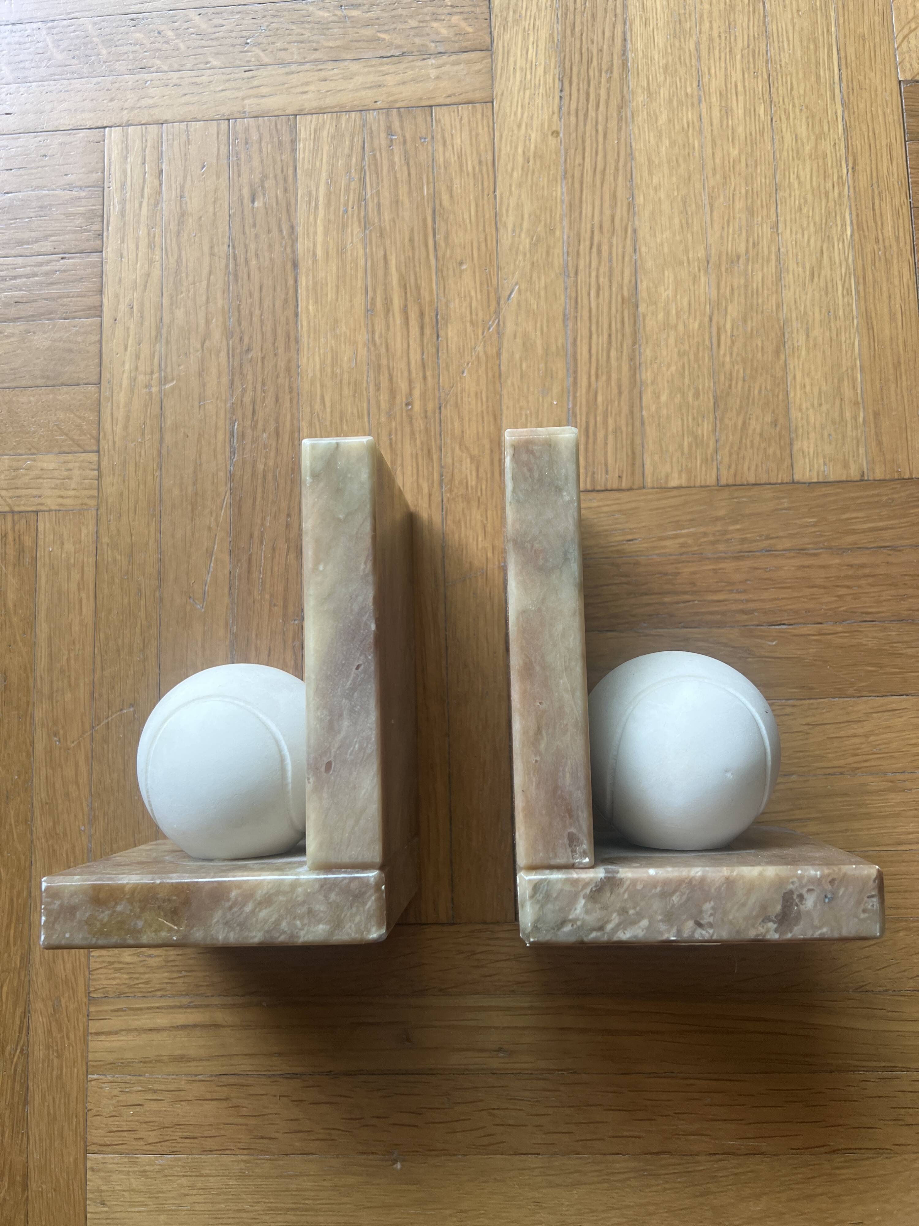 Vintage Italian alabaster bookends "Tennis Ball"