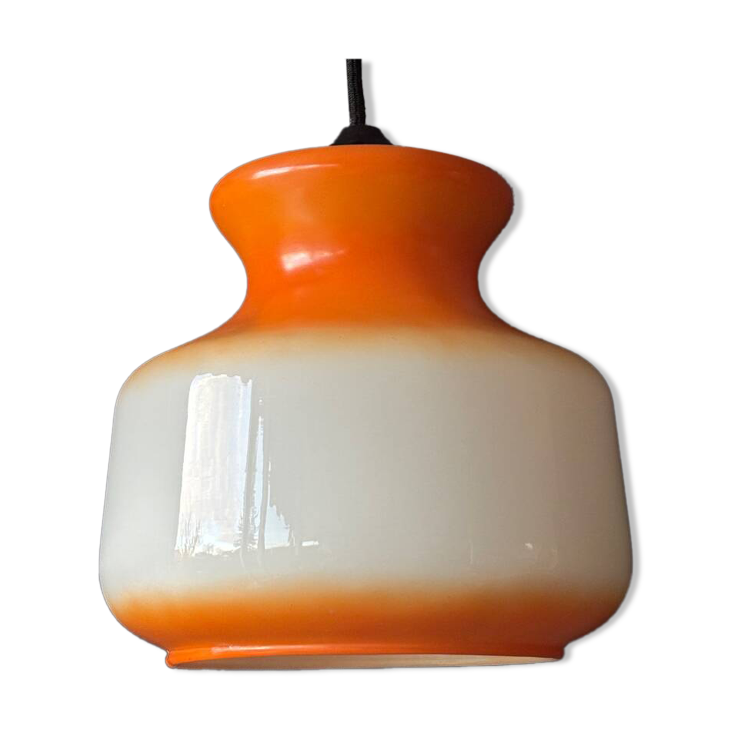 Vintage orange and white opaline pendant light from the 1960s