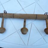 Wooden wall coat rack turned in imitation of bamboo, 3 hooks, 1900s