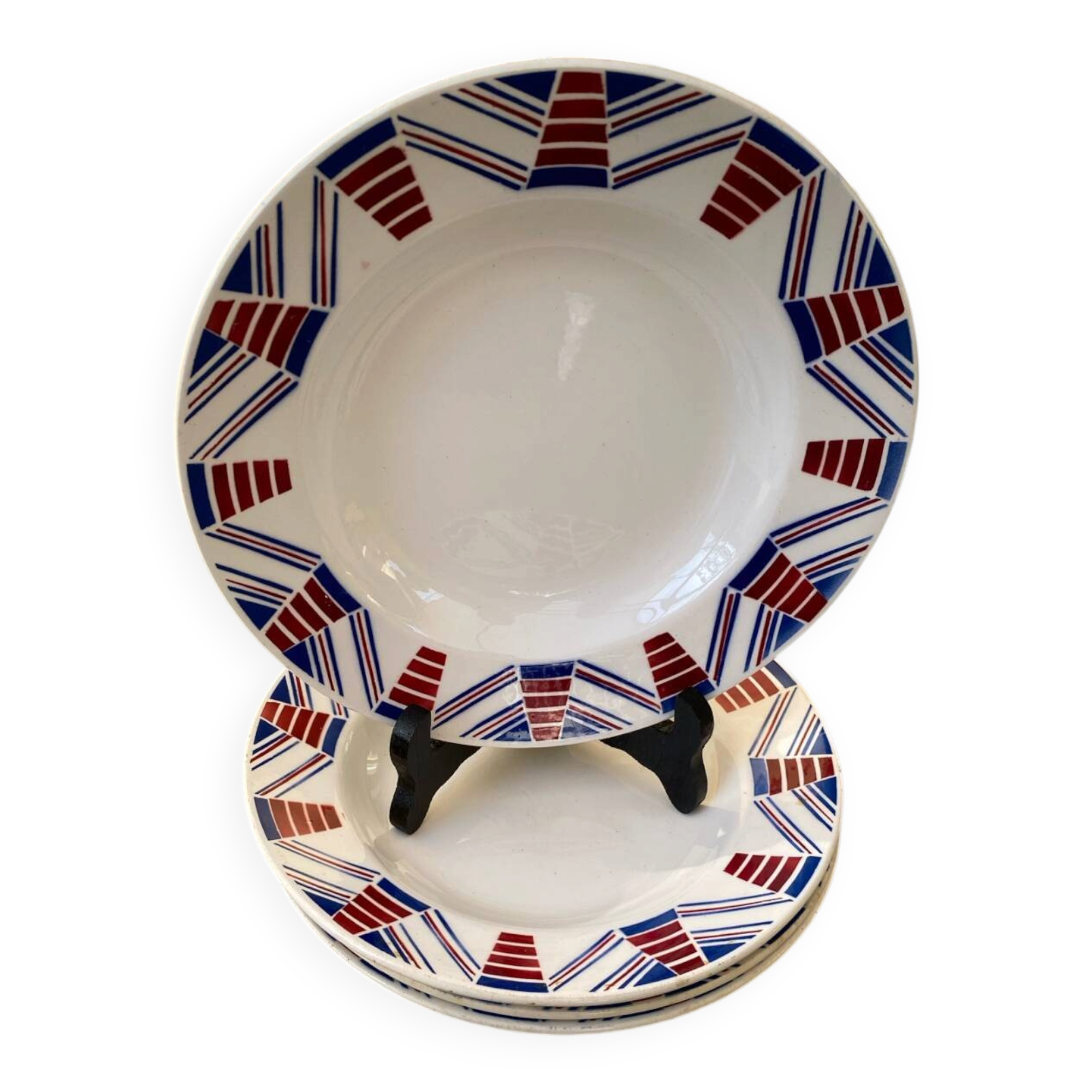 Set of 4 deep plates from Moulin des Loups, vintage.